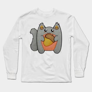 Acorn Cutie - Kawaii Grey Squirrel With an Acorn Long Sleeve T-Shirt